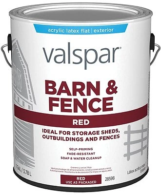 1 Gallon Latex Barn & Fence Paint, Red, Flat Finish, Self-priming