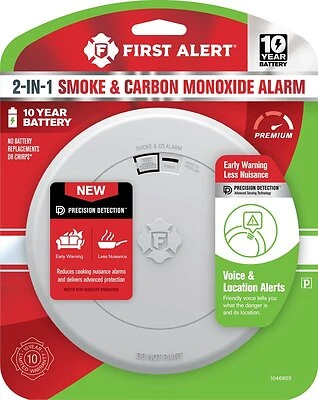 First Alert 1046803 Smoke & Carbon Monoxide Alarm, 10-Year Battery, Voice Alerts
