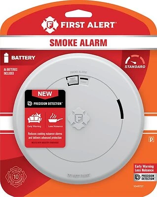 First Alert 1046727 Photoelectric Smoke Alarm, Slim Profile, AA Battery