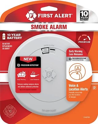 First Alert 1046755 10-Year Smoke Alarm, Voice & Location Alert, Sealed Battery