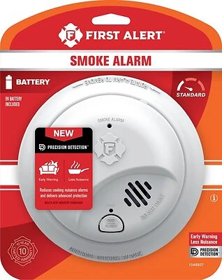 First Alert 1046827 Smoke Alarm, 9V Battery Operated, Front Access