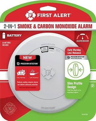 First Alert 1046793 Smoke & Carbon Monoxide Alarm, Slim Profile, Battery-Operated