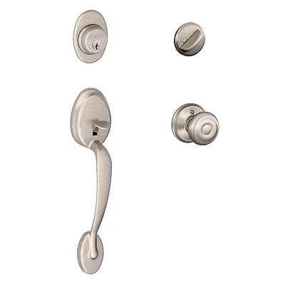 Schlage F60PLYGEO619 Entry Door Handleset, Georgian Knob, Satin Nickel