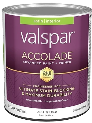 Valspar Accolade 028.0012003.005 Satin Interior Wall Paint, Tint Base, 1 Qt