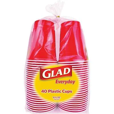 18 Oz. Red Plastic Cups - Strong, Recyclable, 40 Count