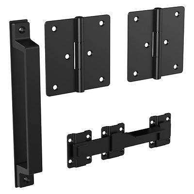 Modern Gate Kit, Pull, Latch & 2 Hinges, Weatherguard Coated, Black