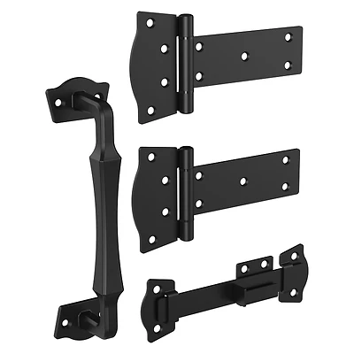 Rustic Gate Kit, Pull, Latch & 2 Hinges, Weatherguard Coated, Black
