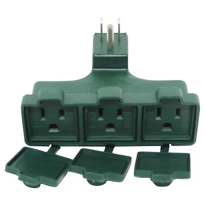 Westinghouse 28114-7 Outdoor Heavy Duty Grounded 3-Outlet Adapter, Green, 3-Pack