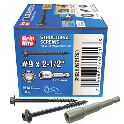 Grip-Rite No. 9 wire X 2-1/2 in. L Star Hex Washer Head Coarse Structural Screws