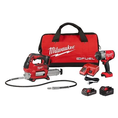 M18 Fuel 2-tool Brushless Cordless High Torque Impact Wrench & Grease Gun Combo Kit