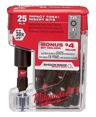 T25 Shockwave Impact Duty Steel Insert Bits With Bit Holder 25-pk, Model 48-32-5016