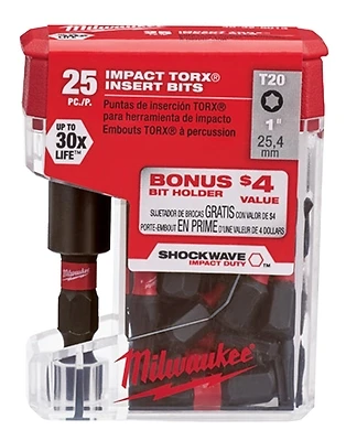 T20 Shockwave Impact Duty Steel Insert Bits With Bit Holder 25 Pk, Model 48-32-5013