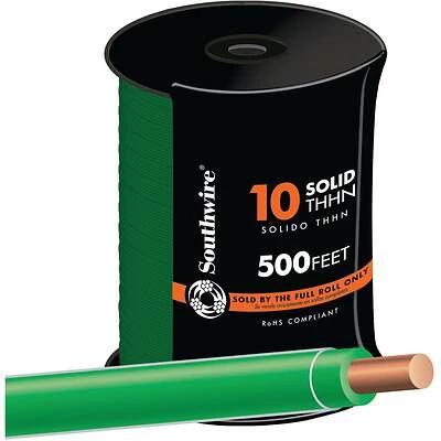 500 Ft. 10 Awg Solid Green Thhn Electrical Wire - Ul Listed