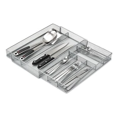 Drawer Organizer, Expandable, Silver Steel Mesh, 16.5 x 20.25 x 2-In.