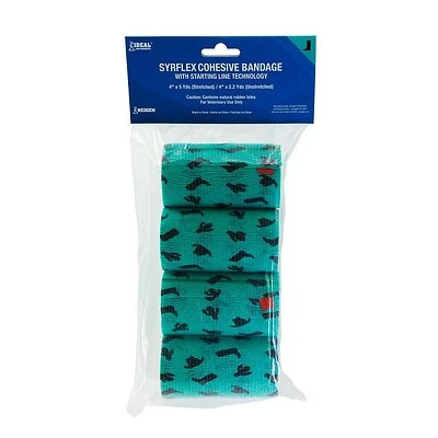 SyrFlex TA3400TEALP-4PK Cohesive Veterinary Bandage, Teal, 4 In. x 5 Yds., 4-Pk.