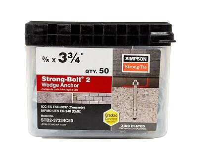 Strong-Bolt Wedge Anchor, 3/8 x 3-3/4 In., 50-Pk.