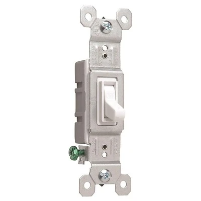 Pass & Seymour Toggle Switch, Single Pole, White, 120-Volt, 15-Amp