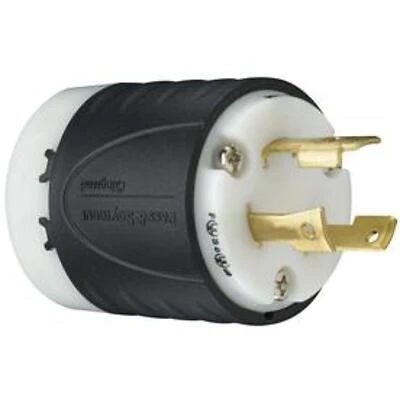 Pass & Seymour Locking Plug, Black & White, 2-Pole, 3-Wire Grounding, NEMA L6-30p, 30-Amp., 250-Volt