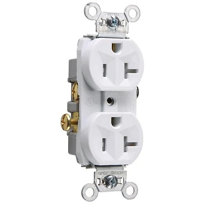 Pass & Seymour Duplex Receptacle, Tamper-Resistant, White, 20-Amp, 125-Volt