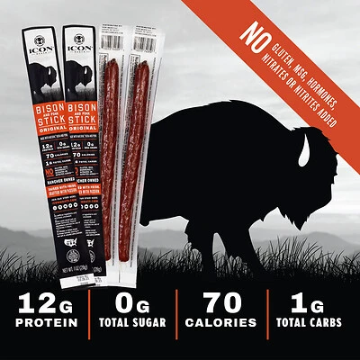 Icon Meats 74059 Bison Snack, Stick, Original, 1 oz Box