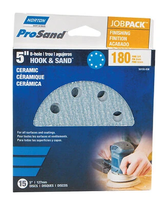 Norton  ProSand  5 in. Hook and Loop  Sanding Disc  Fine  180 Grit 15 pk Ceramic