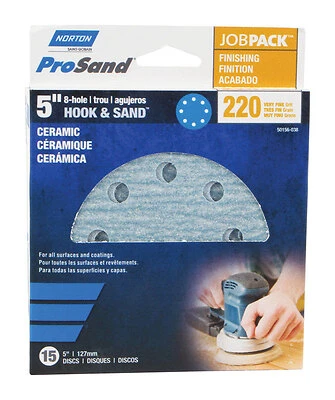Norton  ProSand  5 in. Hook and Loop  Ceramic  Sanding Disc  220 Grit 15 pk Fine