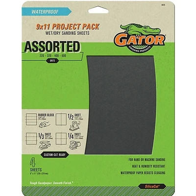 Gator SilicaCut 4475 Sanding Sheet, 11 in L, 9 in W, 220, 320, 400, 600 Grit, Extra Fine, Ultra Fine, Very Fine