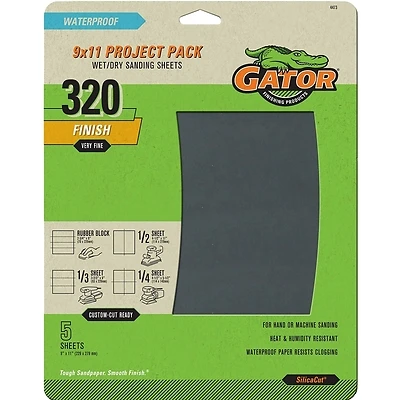 Gator SilicaCut 4473 Sanding Sheet, 11 in L, 9 in W, 320 Grit, Very Fine, Silicon Carbide Abrasive