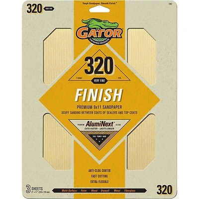 Gator AlumiNext 7267 Sanding Sheet, 11 in L, 9 in W, 320 Grit, Very Fine, Aluminum Oxide Abrasive