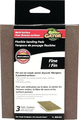 Gator 4643 Sanding Pad, 5-1/2 in L, 4-1/2 in W, 180 Grit, Fine, Aluminum Oxide Abrasive