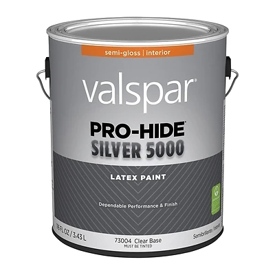 Pro-hide Silver 5000 Latex Semi-gloss Interior Wall Paint, Clear Base, 1 Gallon