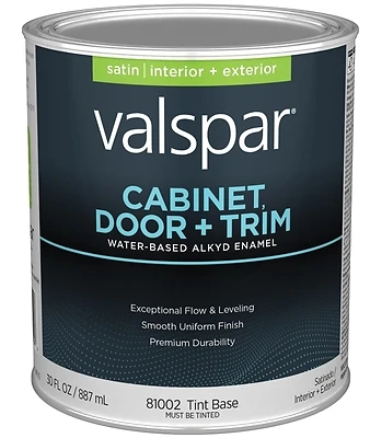 Cabinet, Door & Trim Waterborne Alkyd Satin Enamel, Tint Base, 1 Quart