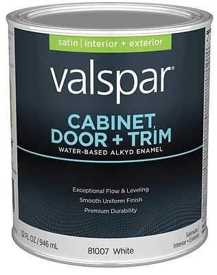 Cabinet Door & Trim Waterborne Alkyd Satin Enamel, Bright White Base, 1 Quart