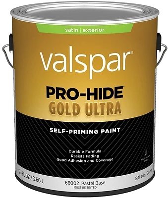 Pro-hide Gold Ultra Latex Satin Exterior House Paint, Pastel Base, 1 Gallon