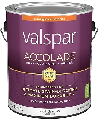 Valspar 028.0013004.007 Accolade Semi-Gloss Interior Wall Paint, Clear Base, 1 Gallon