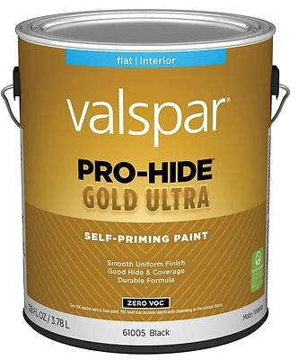Pro-hide Gold Ultra Zero Voc Latex Flat Interior Wall Paint, Black, 1 Gallon