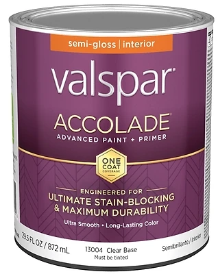 Valspar Accolade Semi-Gloss Interior Wall Paint, Clear Base, 1 Qt