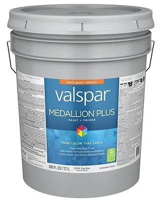 Premium Interior Semi-gloss Paint & Primer, Clear Base, 5 Gallon