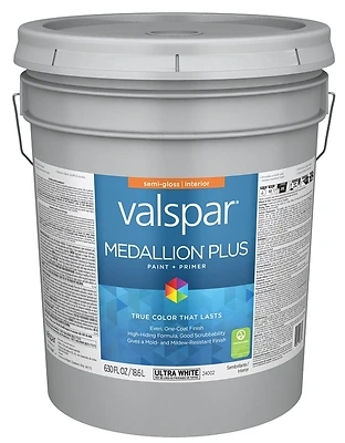 Premium Semi-gloss Interior Paint & Primer, Ultra White, 5 Gallon