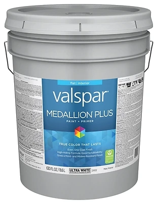 Premium Paint & Primer Flat Interior Paint, Ultra White, 5 Gallon