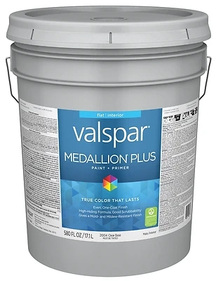 Premium Interior Flat Paint & Primer, Clear Base, 5 Gallon