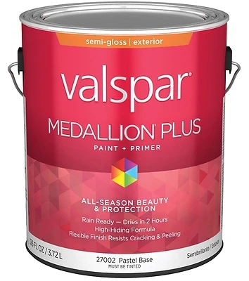Valspar Medallion Plus Exterior Paint & Primer, Semi-Gloss, Pastel Base, 1 Gal