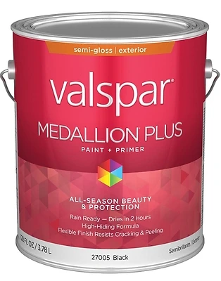Valspar Medallion Plus Exterior Paint & Primer, Semi-Gloss, Black, 1 Gal
