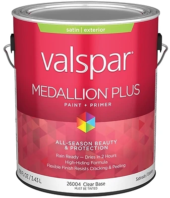 Valspar Medallion Plus Satin Exterior Paint & Primer, Clear Base, 1 Gal