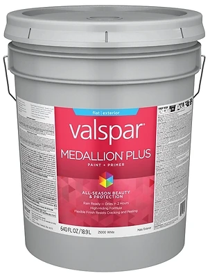 Premium Flat Exterior Paint & Primer, White, 5 Gallon Container