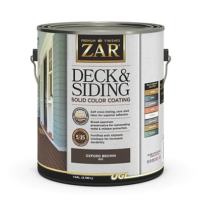 Solid Deck & Siding Coating, Oxford Brown, 1 Gallon - Durable & Versatile