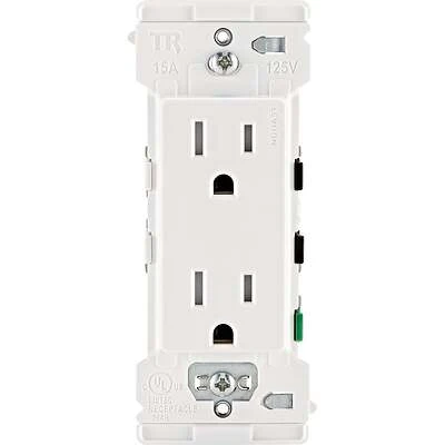 Decora M02-E5325-0MW Grounding Duplex Outlet, 2-Pole, 15 A, 125 VAC, Color-Coded Wiring, NEMA: NEMA 5-15R, White