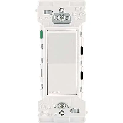 Decora Edge Series E5601-0SW Rocker Switch, 15 A, 120/277 V, Side Lever Terminal, Thermoplastic Housing Material, White