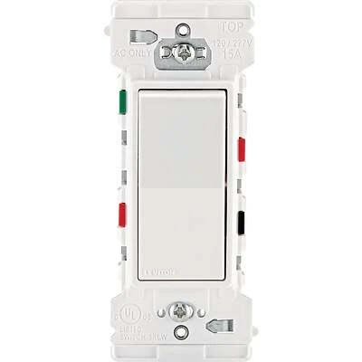 Decora Edge Series E5603-0SW 3-Way Rocker Switch, 15 A, 120/277 V, Side Lever Terminal, Thermoplastic Housing Material