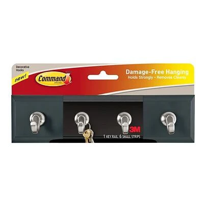 Key Hook Rail, Adhesive, Slate Color, 8 x 2-1/8 x 1-1/2 In.